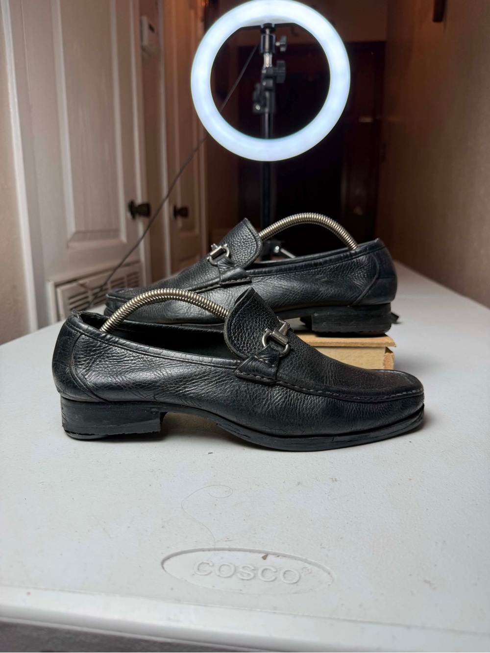Men's SALVATORE FERRAGAMO 'Grande' Black Leather Loafers Size US 8.5